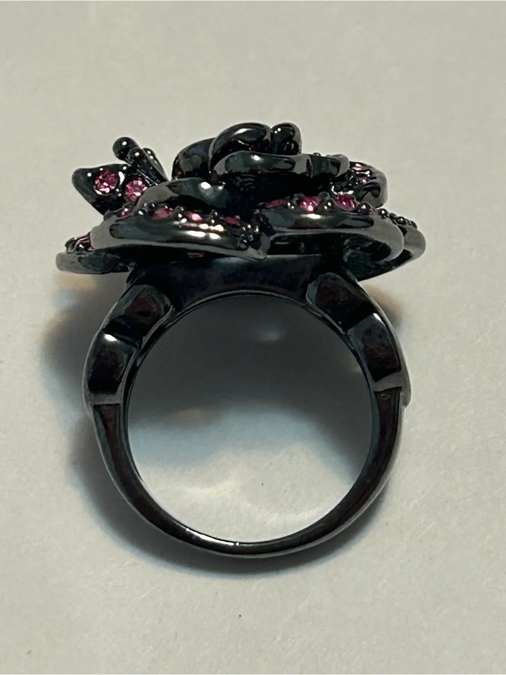 Park Lane Pink Crystal Floral Cocktail Ring With Miniature Corner Butterfly